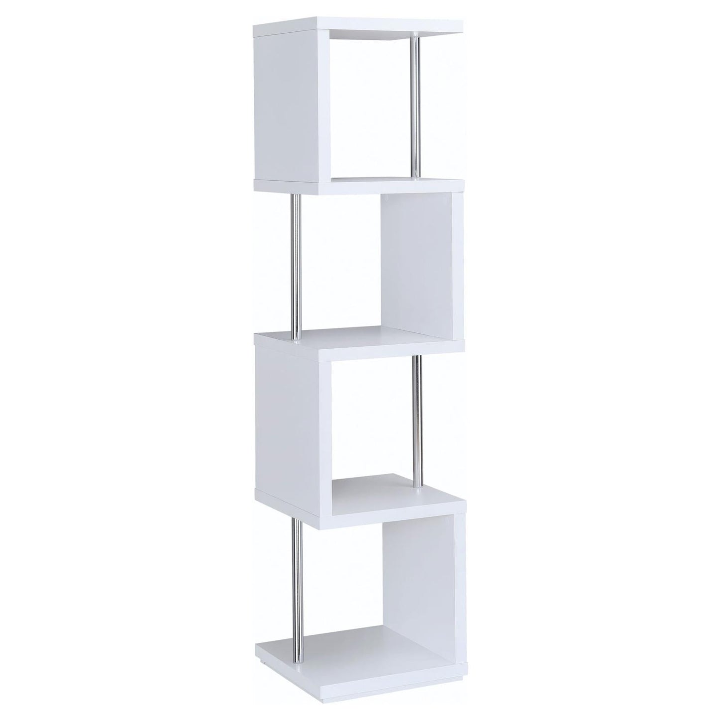 Baxter White/Chrome 4-Shelf Bookcase - 801418 - Luna Furniture - Dallas Store