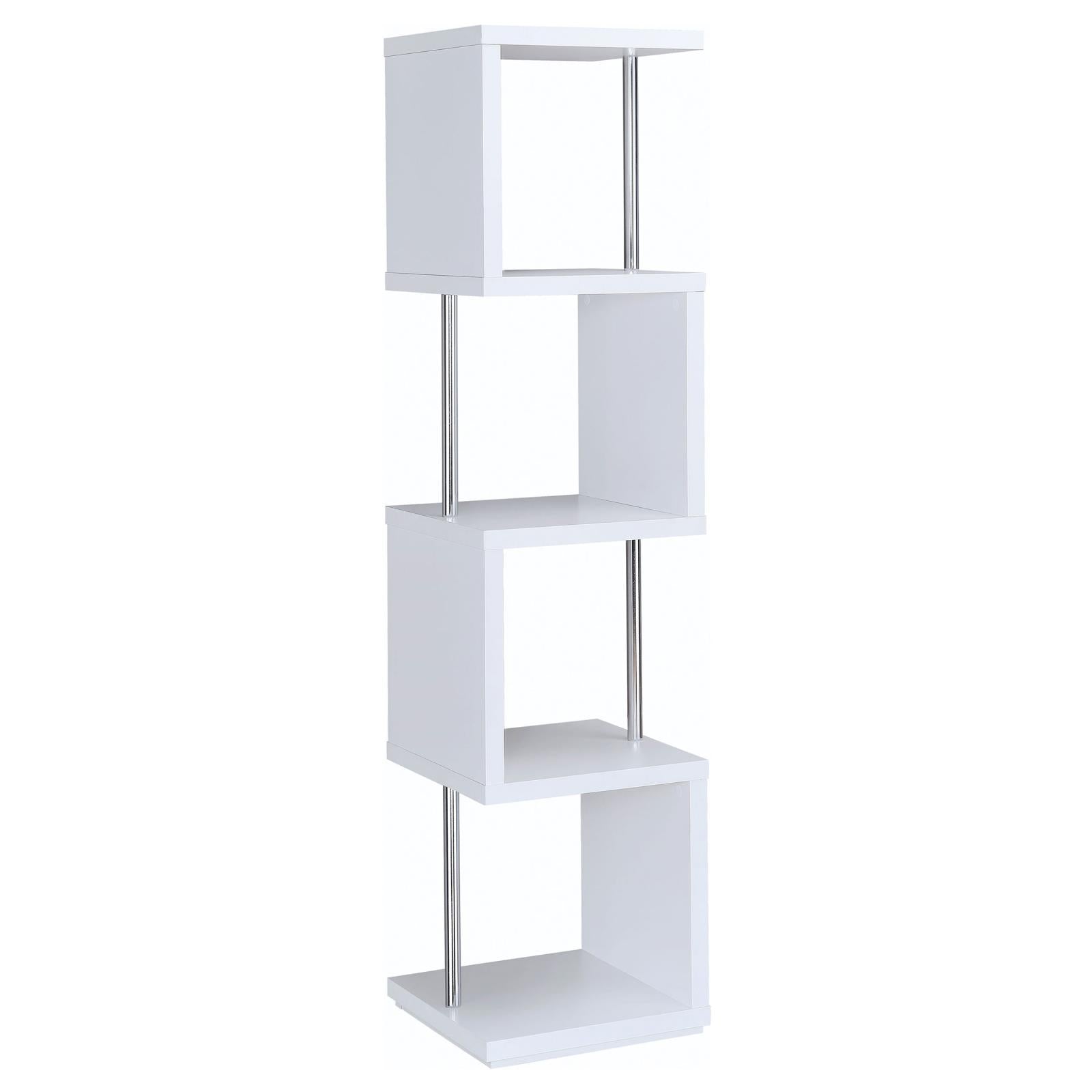 Baxter White/Chrome 4-Shelf Bookcase - 801418 - Luna Furniture - Dallas Store
