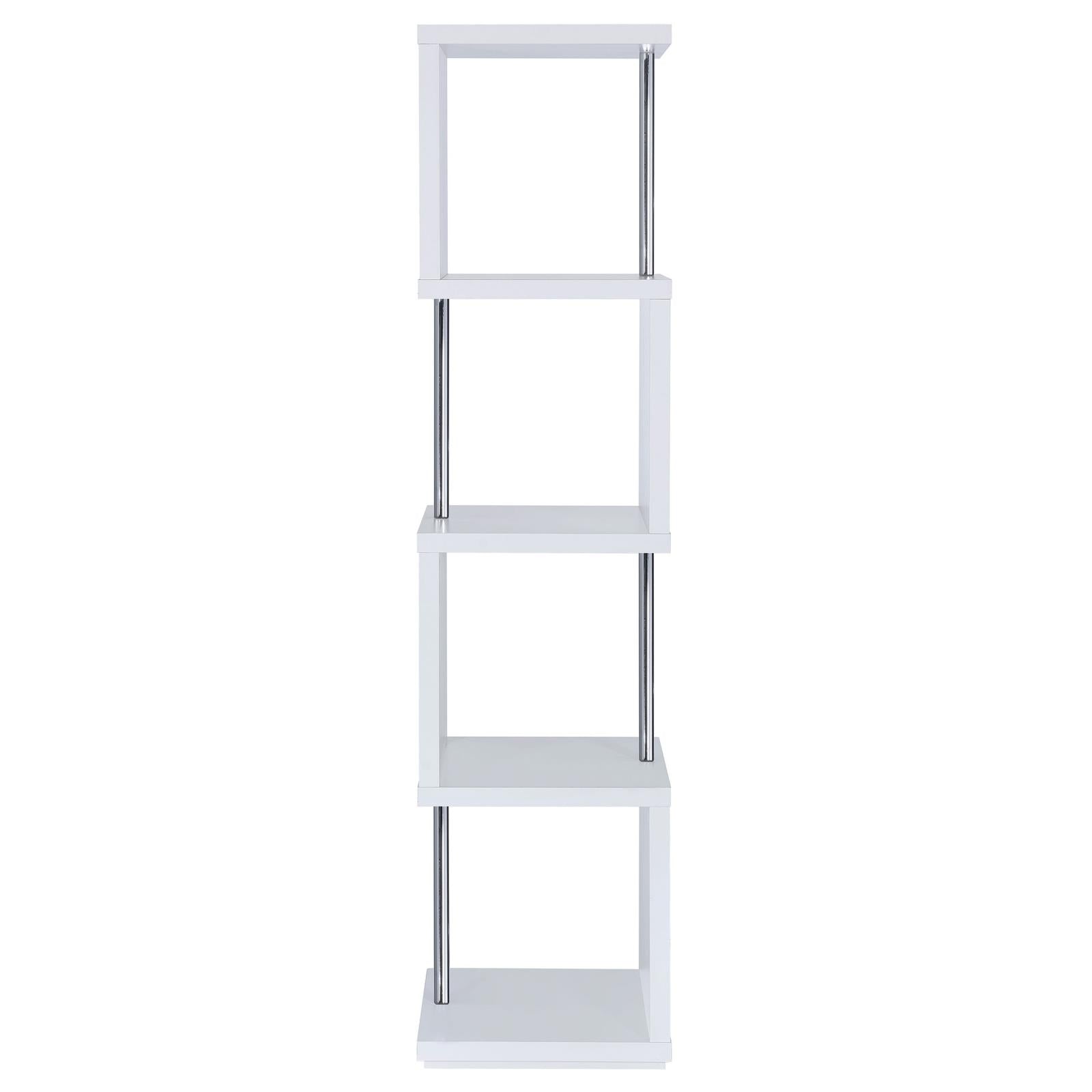 Baxter White/Chrome 4-Shelf Bookcase - 801418 - Luna Furniture - Dallas Store