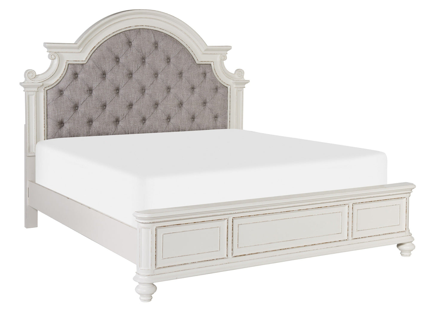 Baylesford Antique White Queen Upholstered Panel Bed - SET | 1624W-1 | 1624W-2 | 1624W-3 - Luna Furniture - Dallas Store