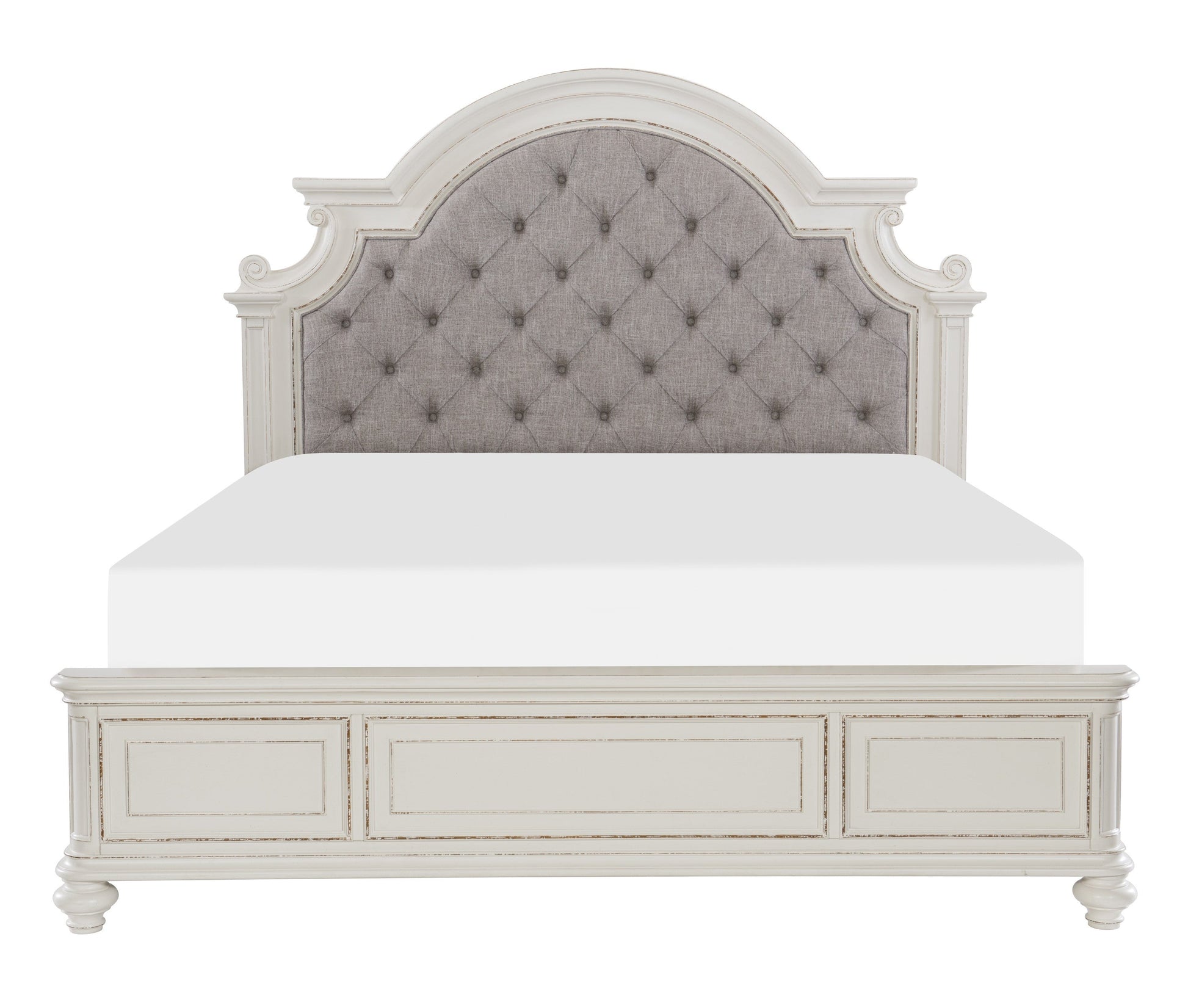 Baylesford Antique White Queen Upholstered Panel Bed - SET | 1624W-1 | 1624W-2 | 1624W-3 - Luna Furniture - Dallas Store