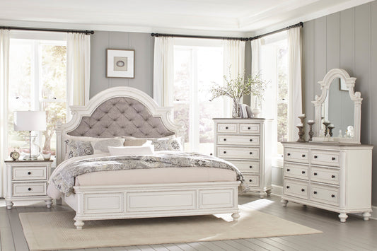 Baylesford Antique White Upholstered Panel Bedroom Set - SET | 1624KW-1 | 1624KW-2 | 1624W-3 | 1624W-5 | 1624W-6 | 1624W-4 - Luna Furniture - Dallas Store