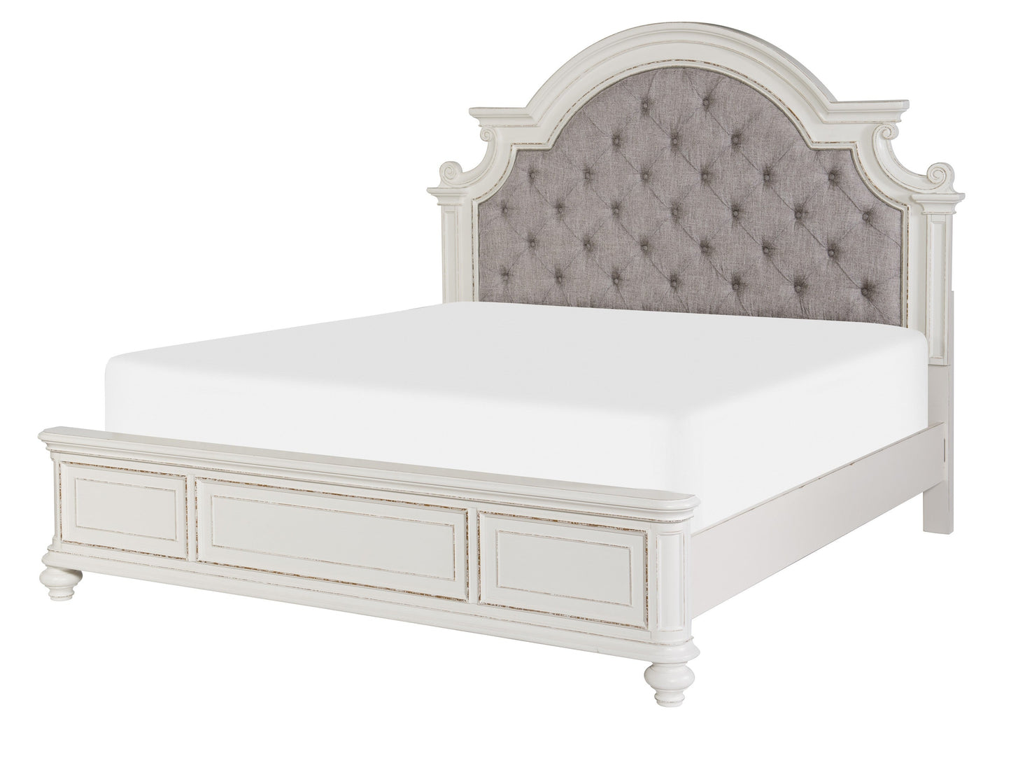 Baylesford Antique White Upholstered Panel Bedroom Set - SET | 1624KW-1 | 1624KW-2 | 1624W-3 | 1624W-5 | 1624W-6 | 1624W-4 - Luna Furniture - Dallas Store