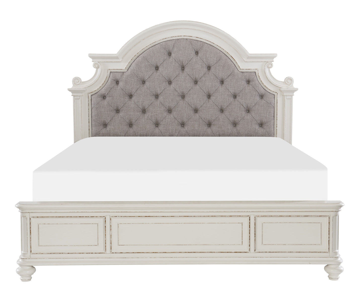 Baylesford Antique White Upholstered Panel Bedroom Set - SET | 1624KW-1 | 1624KW-2 | 1624W-3 | 1624W-5 | 1624W-6 | 1624W-4 - Luna Furniture - Dallas Store