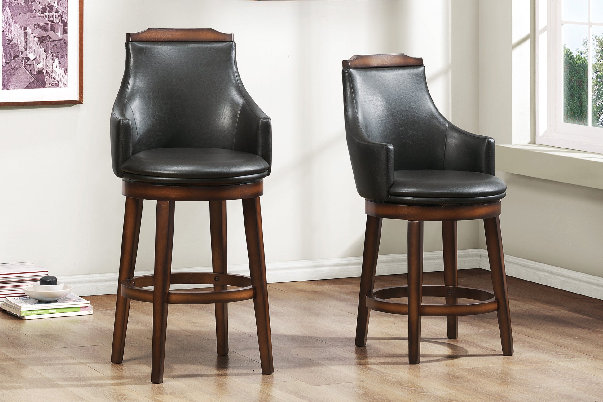 Bayshore Brown Swivel Pub Height Chair, Set of 2 - 5447-29S - Luna Furniture - Dallas Store