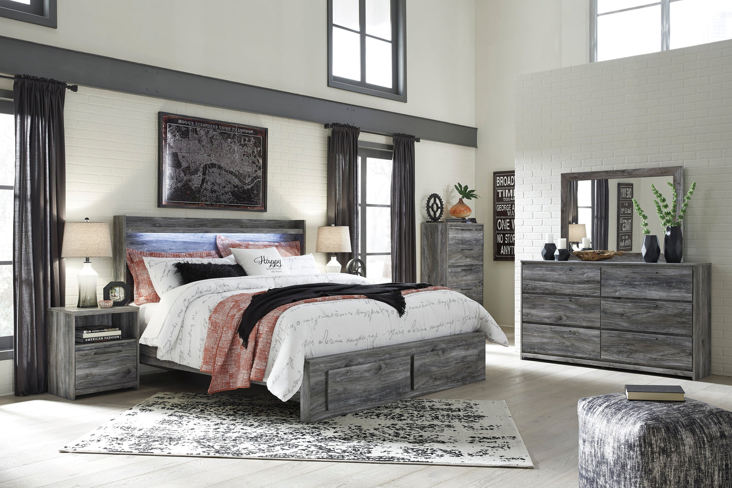 Baystorm Gray LED Footboard Storage Platform Bedroom Set - SET | B221-54S | B221-57 | B221-95 | B221-31 | B221-35 | B221-91 | B221-46 | B100-13 - Luna Furniture - Dallas Store