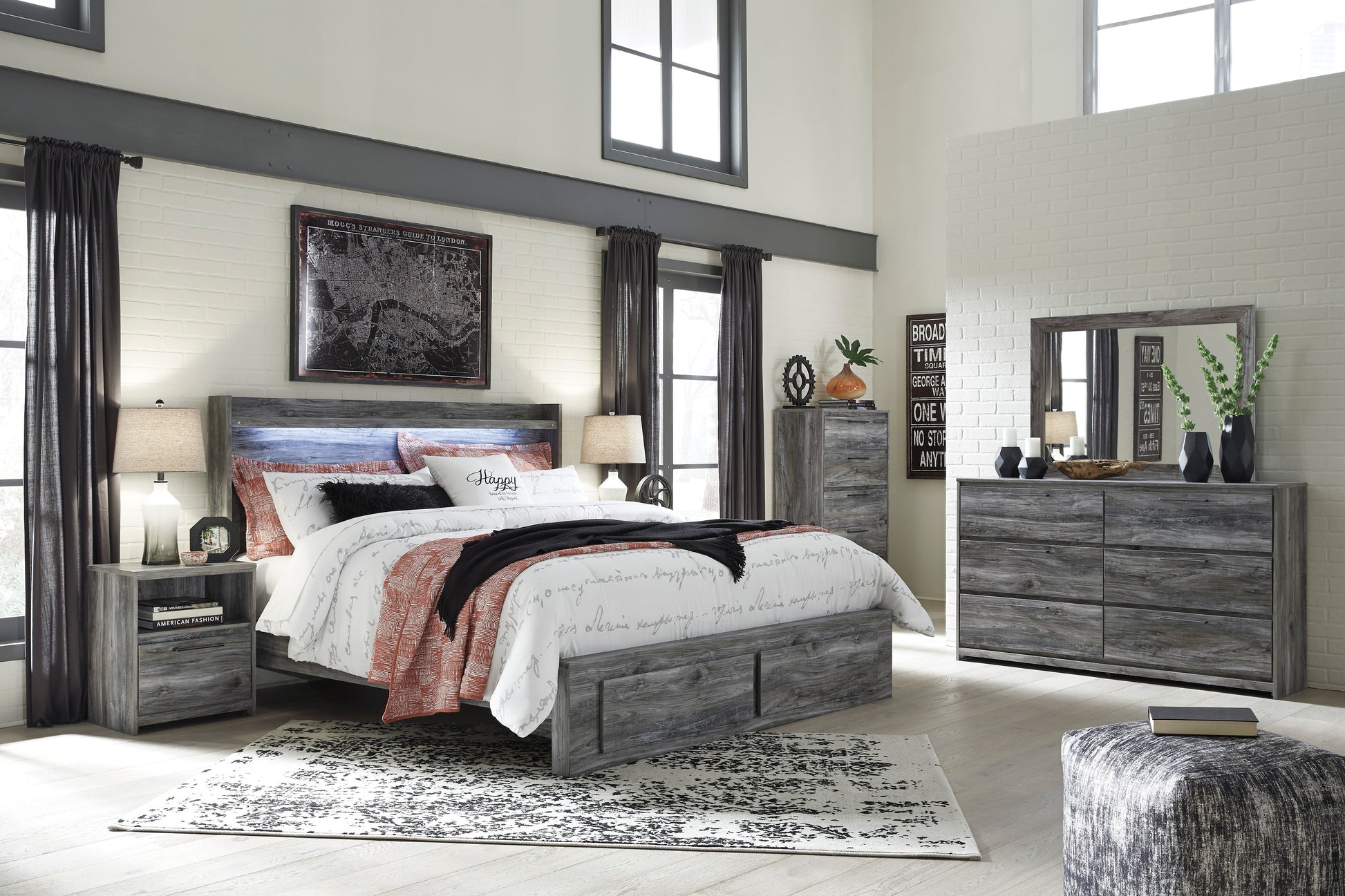 Baystorm Gray LED Footboard Storage Platform Bedroom Set - SET | B221-54S | B221-57 | B221-95 | B221-31 | B221-35 | B221-91 | B221-46 | B100-13 - Luna Furniture - Dallas Store