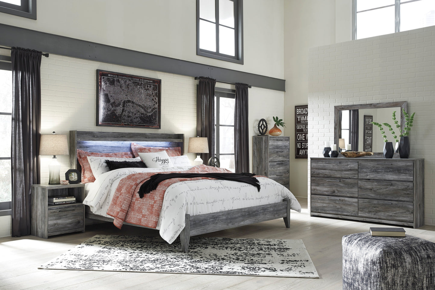 Baystorm Gray LED Panel Bedroom Set - SET | B221-54 | B221-57 | B221-31 | B221-35 - Luna Furniture - Dallas Store
