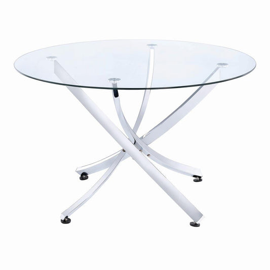 Beckham Chrome/Clear Round Dining Table - 106440 - Luna Furniture - Dallas Store