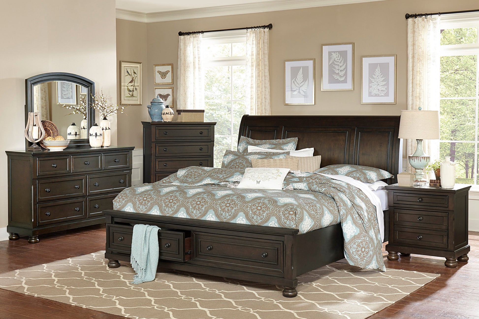 Begonia Grayish Brown King Sleigh Storage Platform Bed - SET | 1718KGY-1 | 1718KGY-2 | 1718GY-3 - Luna Furniture - Dallas Store