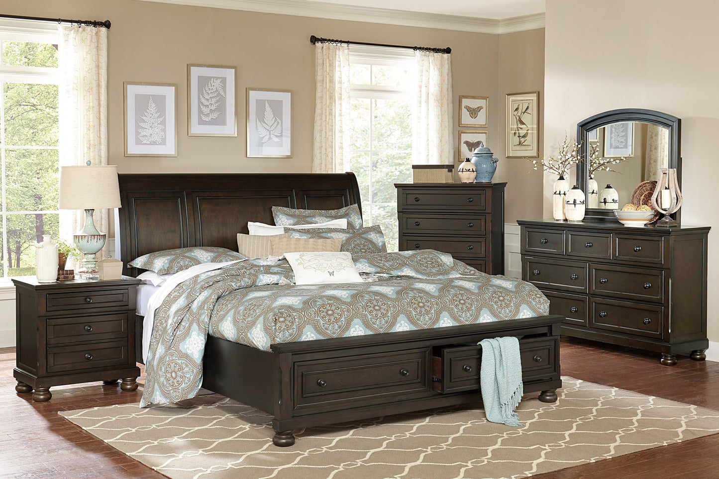 Begonia Grayish Brown Queen Sleigh Storage Platform Bed - SET | 1718GY-1 | 1718GY-2 | 1718GY-3 - Luna Furniture - Dallas Store
