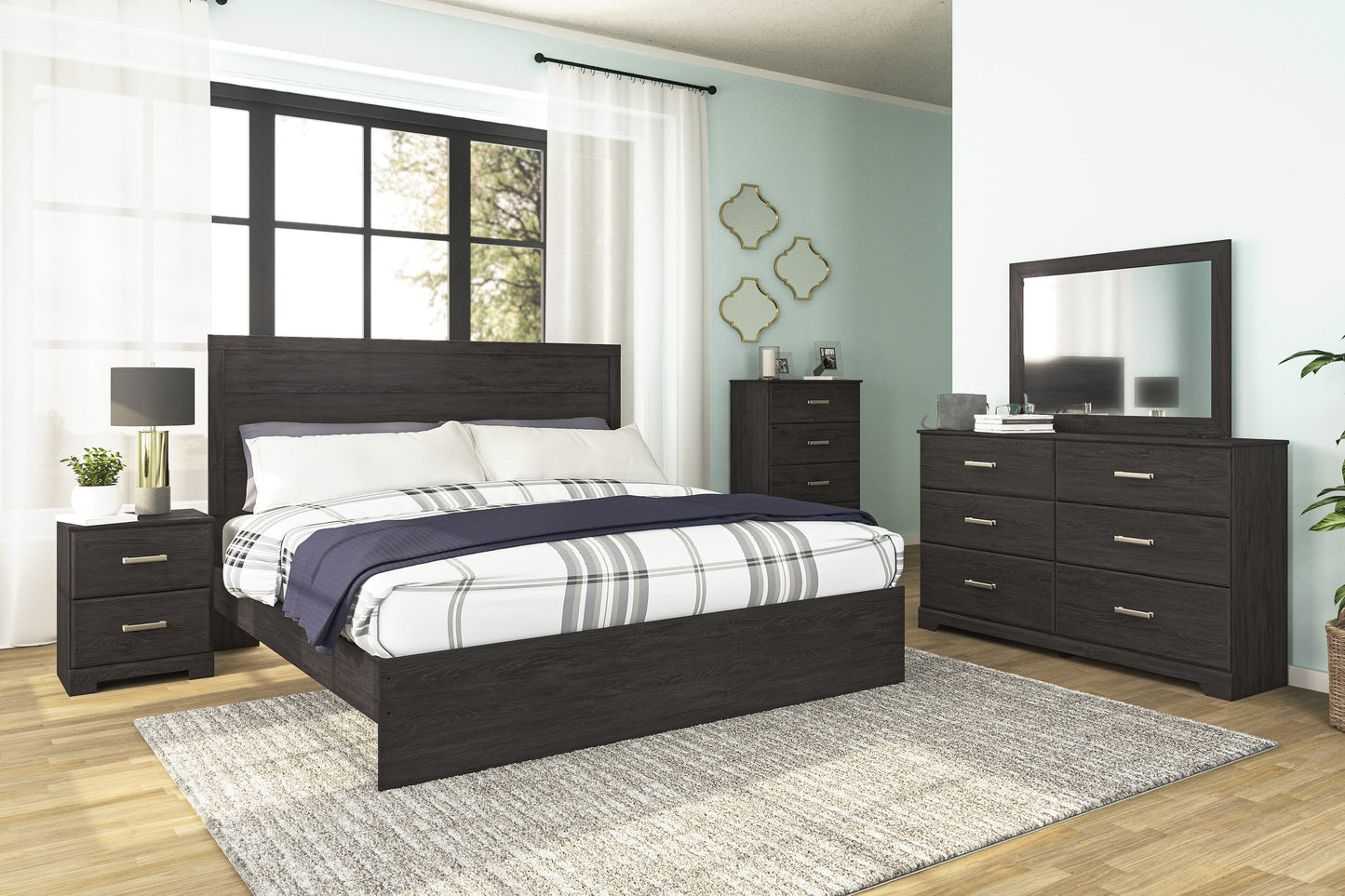 Belachime Black Panel Bedroom Set - SET | B2589-72 | B2589-97 | B2589-31 | B2589-36 | B2589-92 | B2589-44 - Luna Furniture - Dallas Store
