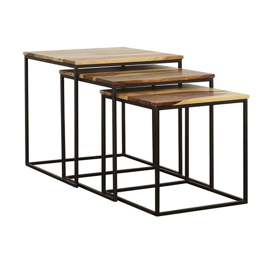 Belcourt 3-Piece Square Nesting Tables Natural/Black - 931182 - Luna Furniture - Dallas Store