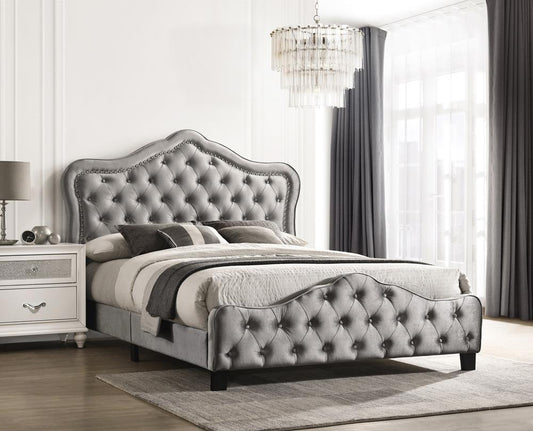 Bella Upholstered Tufted Panel Bed Gray - 315871KE - Luna Furniture - Dallas Store