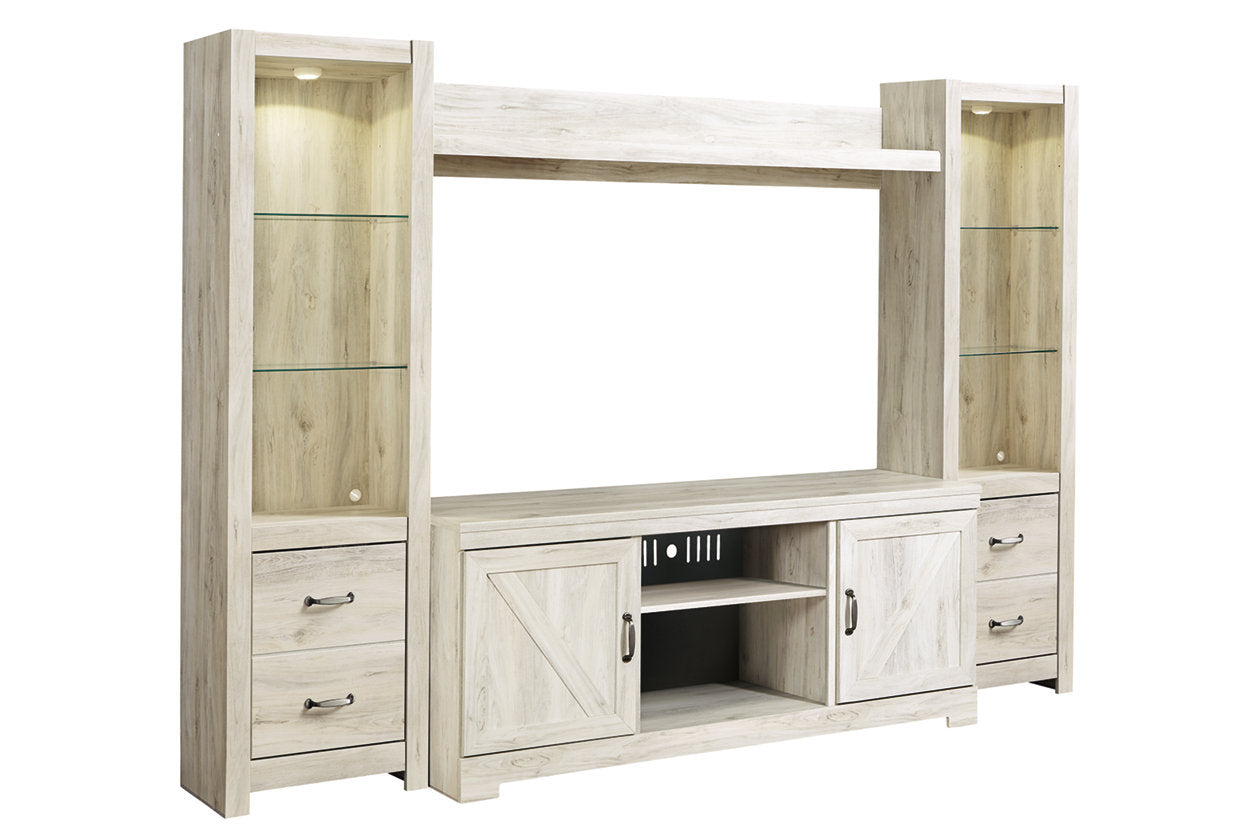 Bellaby Whitewash 4-Piece Entertainment Center - SET | W331-24(2) | W331-27 | W331-68 - Luna Furniture - Dallas Store