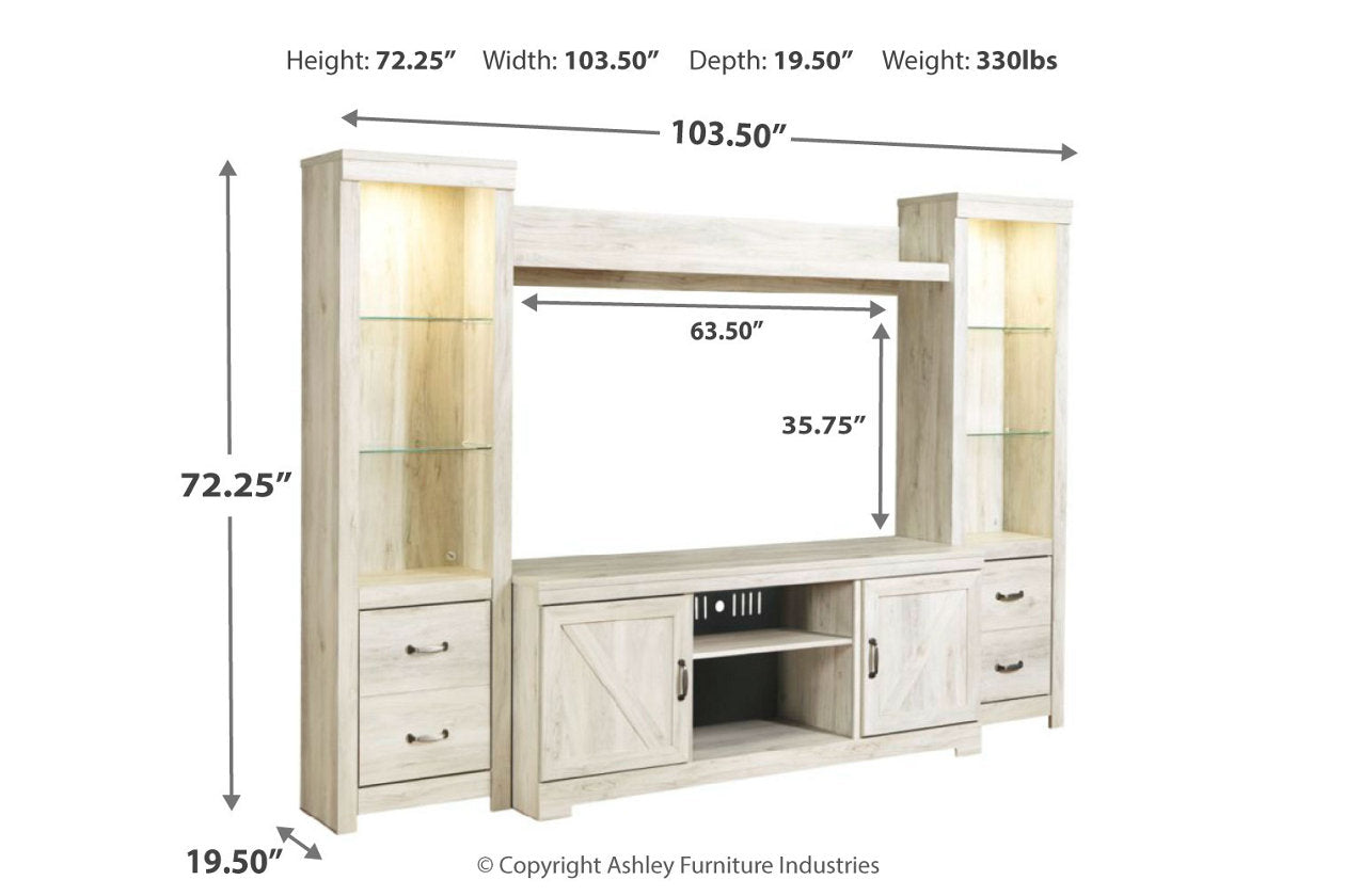 Bellaby Whitewash 4-Piece Entertainment Center - SET | W331-24(2) | W331-27 | W331-68 - Luna Furniture - Dallas Store