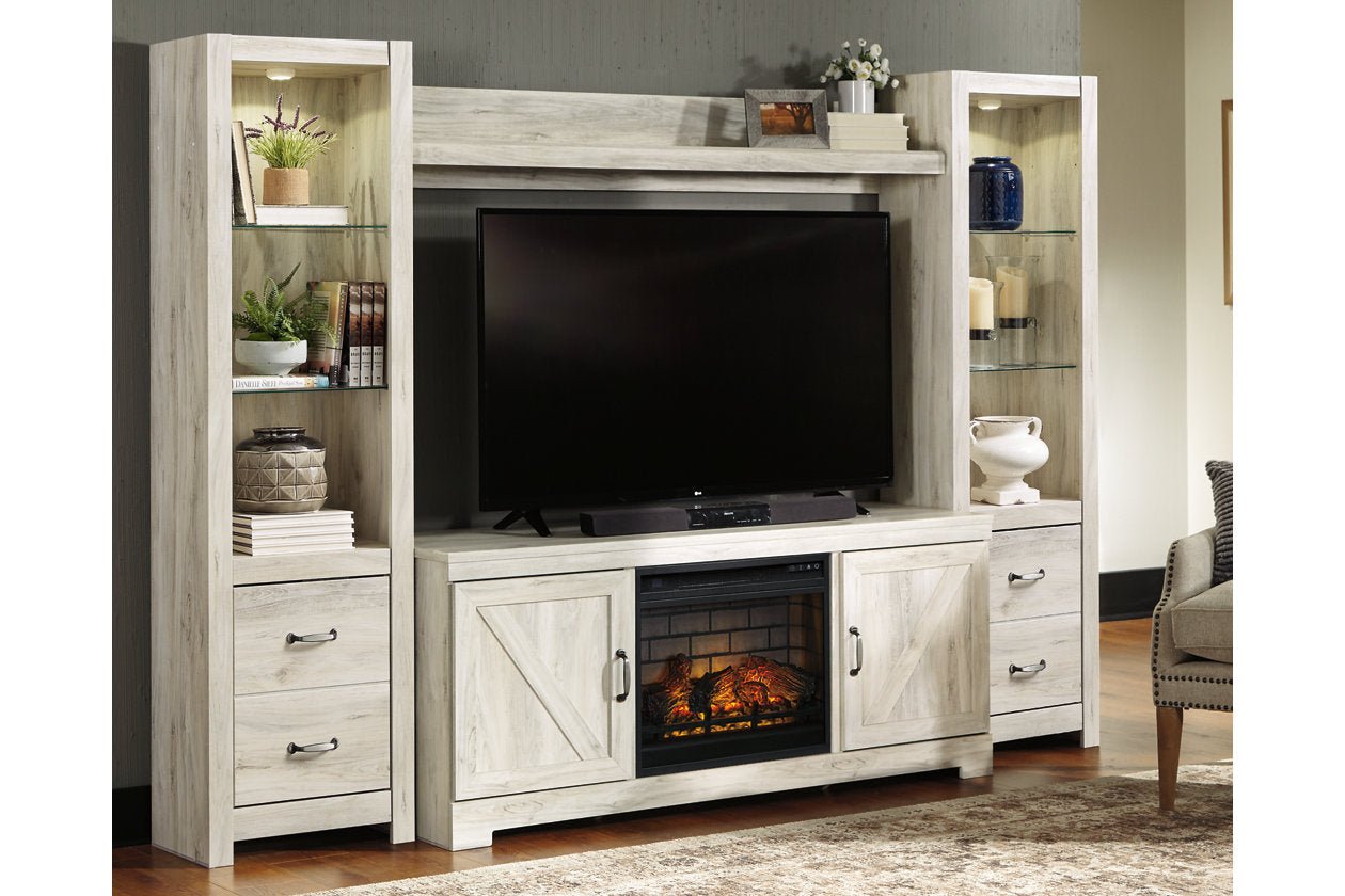 Bellaby Whitewash 4-Piece Entertainment Center with Electric Fireplace - SET | W100-101 | W331-24(2) | W331-27 | W331-68 - Luna Furniture - Dallas Store