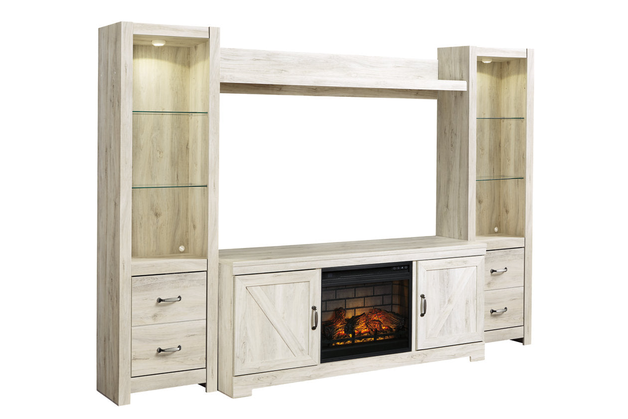 Bellaby Whitewash 4-Piece Entertainment Center with Electric Fireplace - SET | W100-101 | W331-24(2) | W331-27 | W331-68 - Luna Furniture - Dallas Store