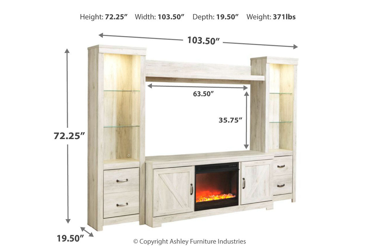 Bellaby Whitewash 4-Piece Entertainment Center with Fireplace - SET | W100-02 | W331-24(2) | W331-27 | W331-68 - Luna Furniture - Dallas Store