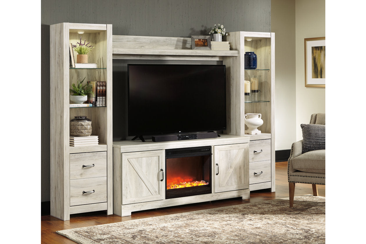 Bellaby Whitewash 4-Piece Entertainment Center with Fireplace - SET | W100-02 | W331-24(2) | W331-27 | W331-68 - Luna Furniture - Dallas Store