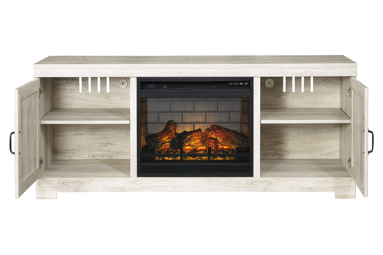 Bellaby Whitewash 63" TV Stand with Electric Fireplace - SET | W100-101 | W331-68 - Luna Furniture - Dallas Store