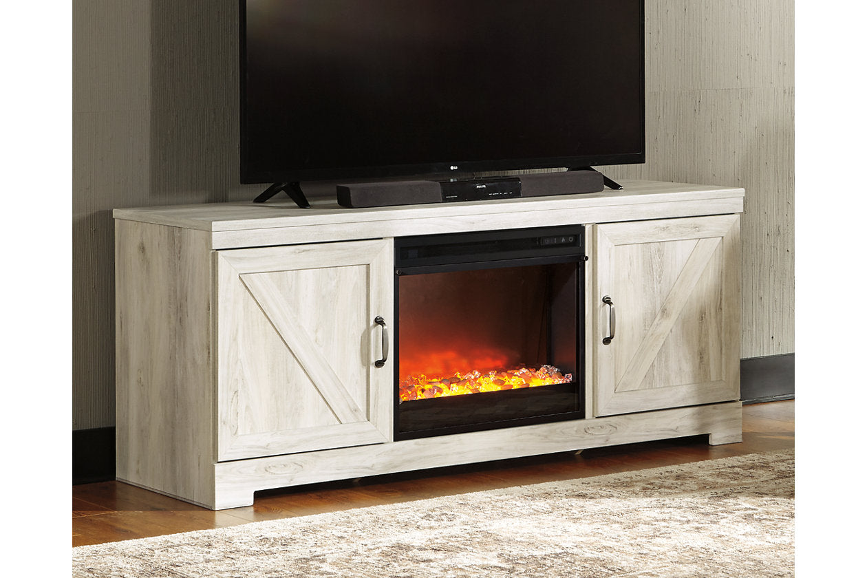 Bellaby Whitewash 63" TV Stand with Fireplace - SET | W100-02 | W331-68 - Luna Furniture - Dallas Store