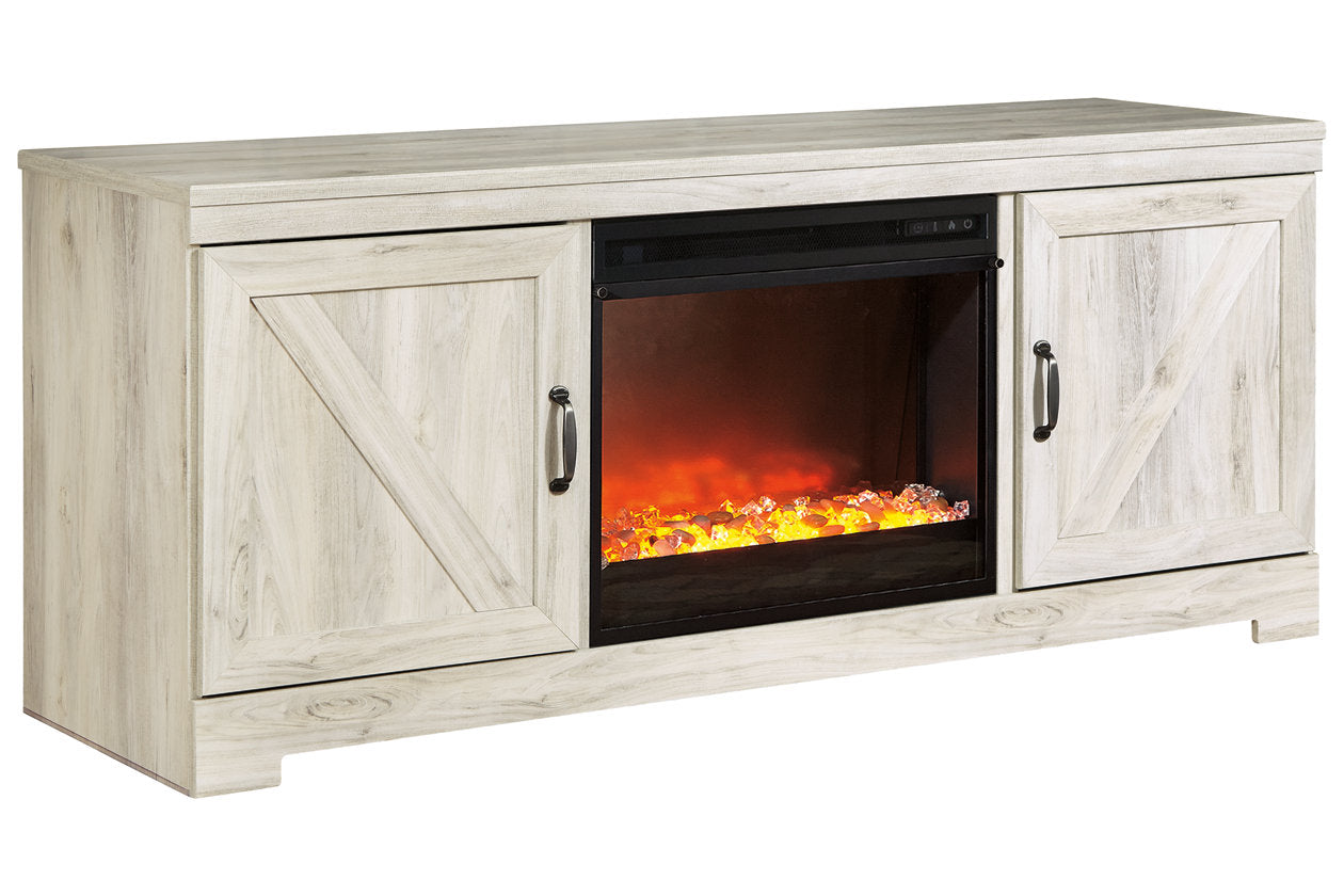 Bellaby Whitewash 63" TV Stand with Fireplace - SET | W100-02 | W331-68 - Luna Furniture - Dallas Store