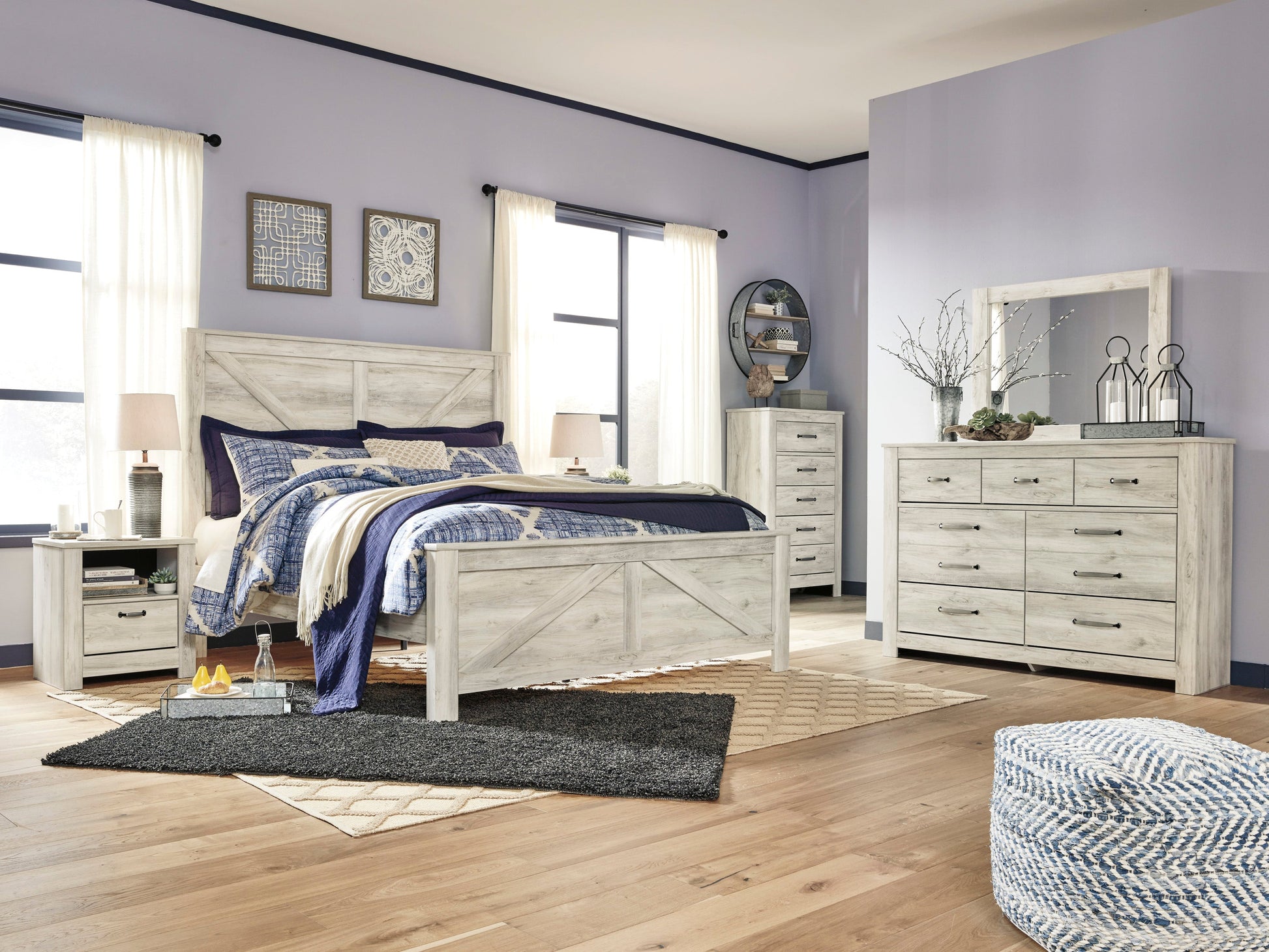 Bellaby Whitewash Crossbuck Panel Bedroom Set - SET | B331-156 | B331-158 | B331-197 | B331-31 | B331-91 - Luna Furniture - Dallas Store