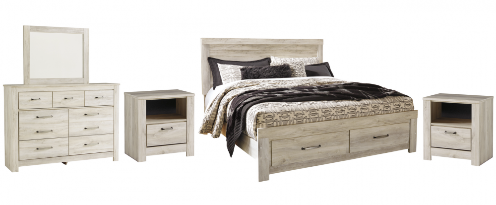 Bellaby Whitewash Footboard Storage Platform Bedroom Set - SET | B331-54S | B331-57 | B331-95 | B331-91 | B331-46 | B100-13 - Luna Furniture - Dallas Store