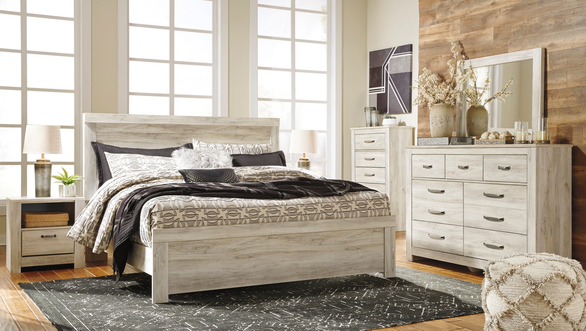 Bellaby Whitewash Panel Bedroom Set - SET | B331-54 | B331-57 | B331-96 | B331-31 | B331-36 | B331-91 | B331-46 - Luna Furniture - Dallas Store