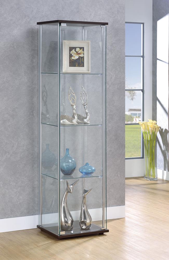 Bellatrix Cappuccino/Clear Rectangular 4-Shelf Curio Cabinet - 950172 - Luna Furniture - Dallas Store