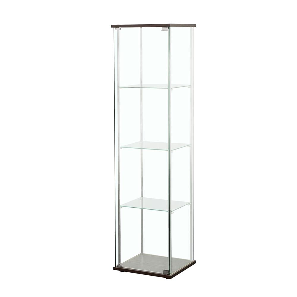 Bellatrix Cappuccino/Clear Rectangular 4-Shelf Curio Cabinet - 950172 - Luna Furniture - Dallas Store