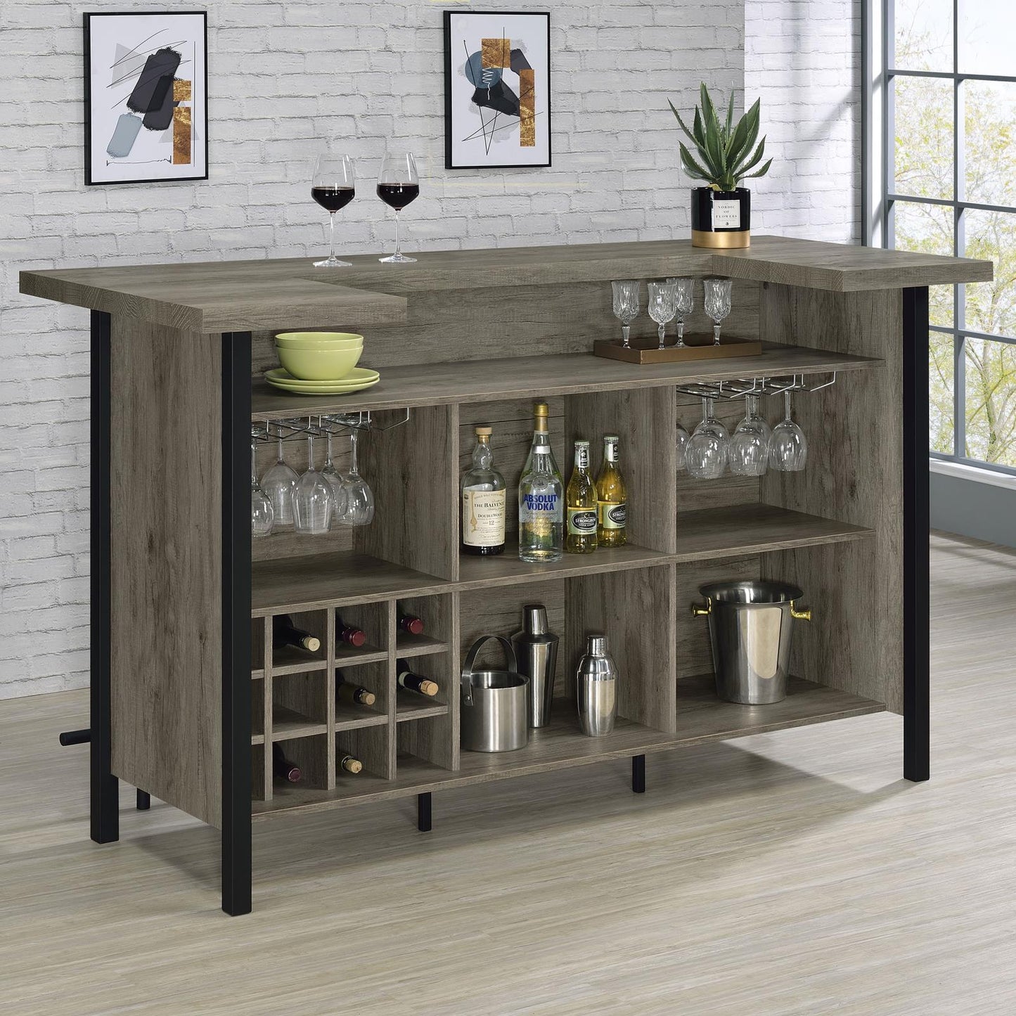 Bellemore Gray Driftwood/Black Bar Unit with Footrest - 182105 - Luna Furniture - Dallas Store