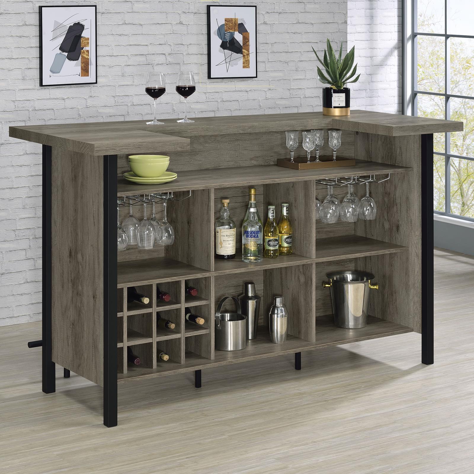 Bellemore Gray Driftwood/Black Bar Unit with Footrest - 182105 - Luna Furniture - Dallas Store