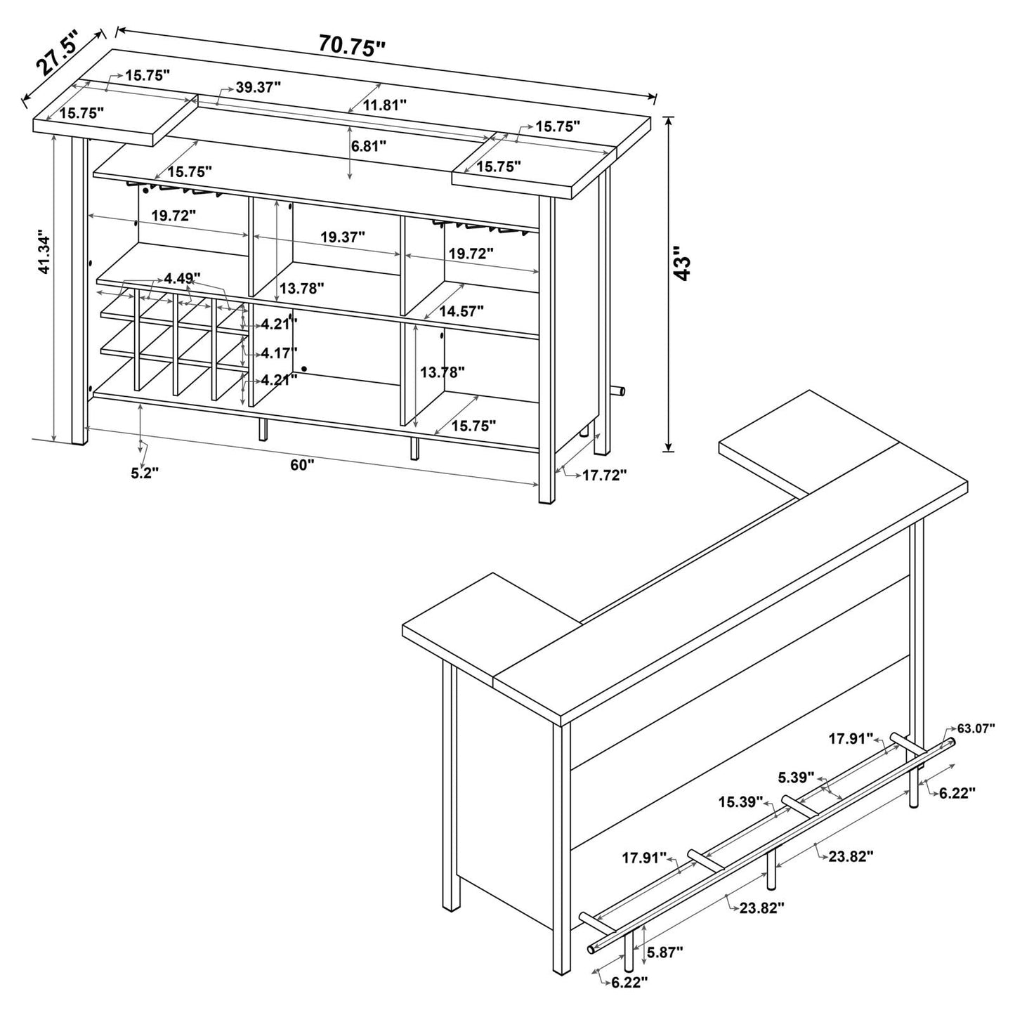 Bellemore Gray Driftwood/Black Bar Unit with Footrest - 182105 - Luna Furniture - Dallas Store