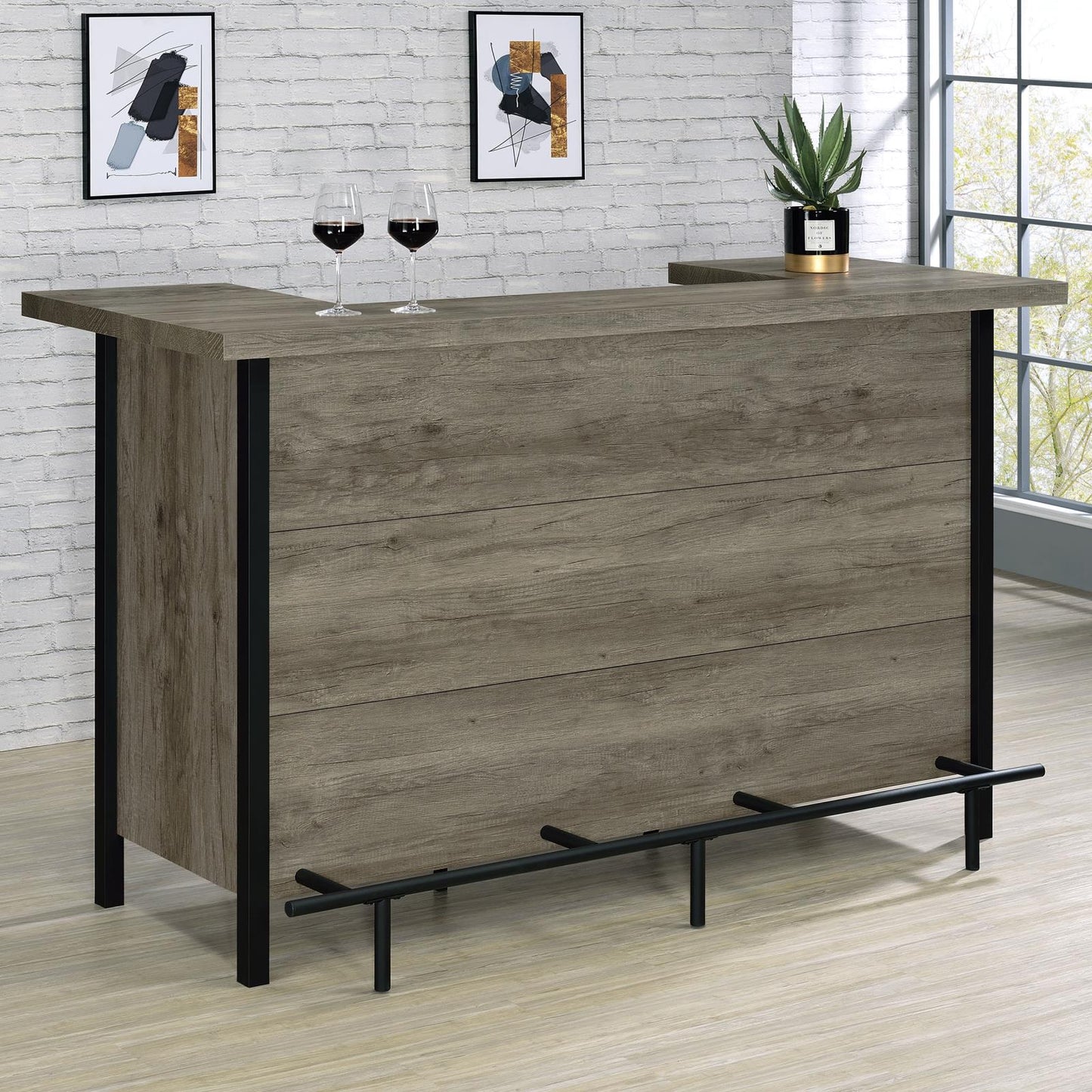 Bellemore Gray Driftwood/Black Bar Unit with Footrest - 182105 - Luna Furniture - Dallas Store