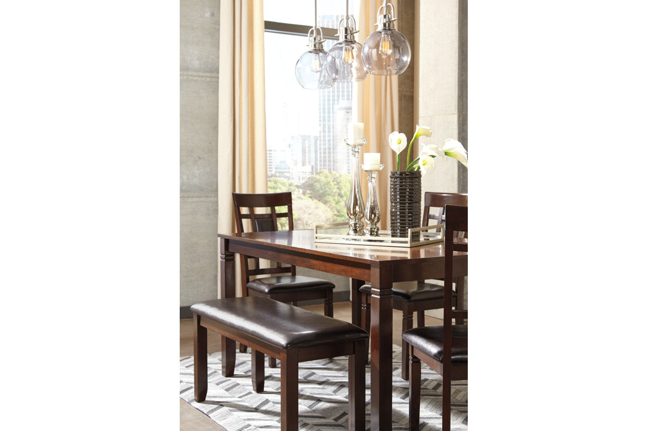 Bennox Brown Dining Table and Chairs with Bench, Set of 6 - D384-325 - Luna Furniture - Dallas Store