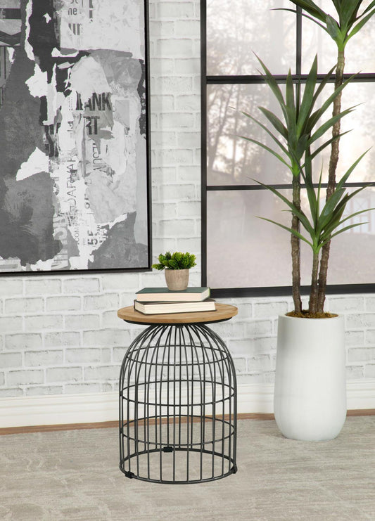 Bernardo Natural/Gunmetal Round Accent Table with Bird Cage Base - 935860 - Luna Furniture - Dallas Store