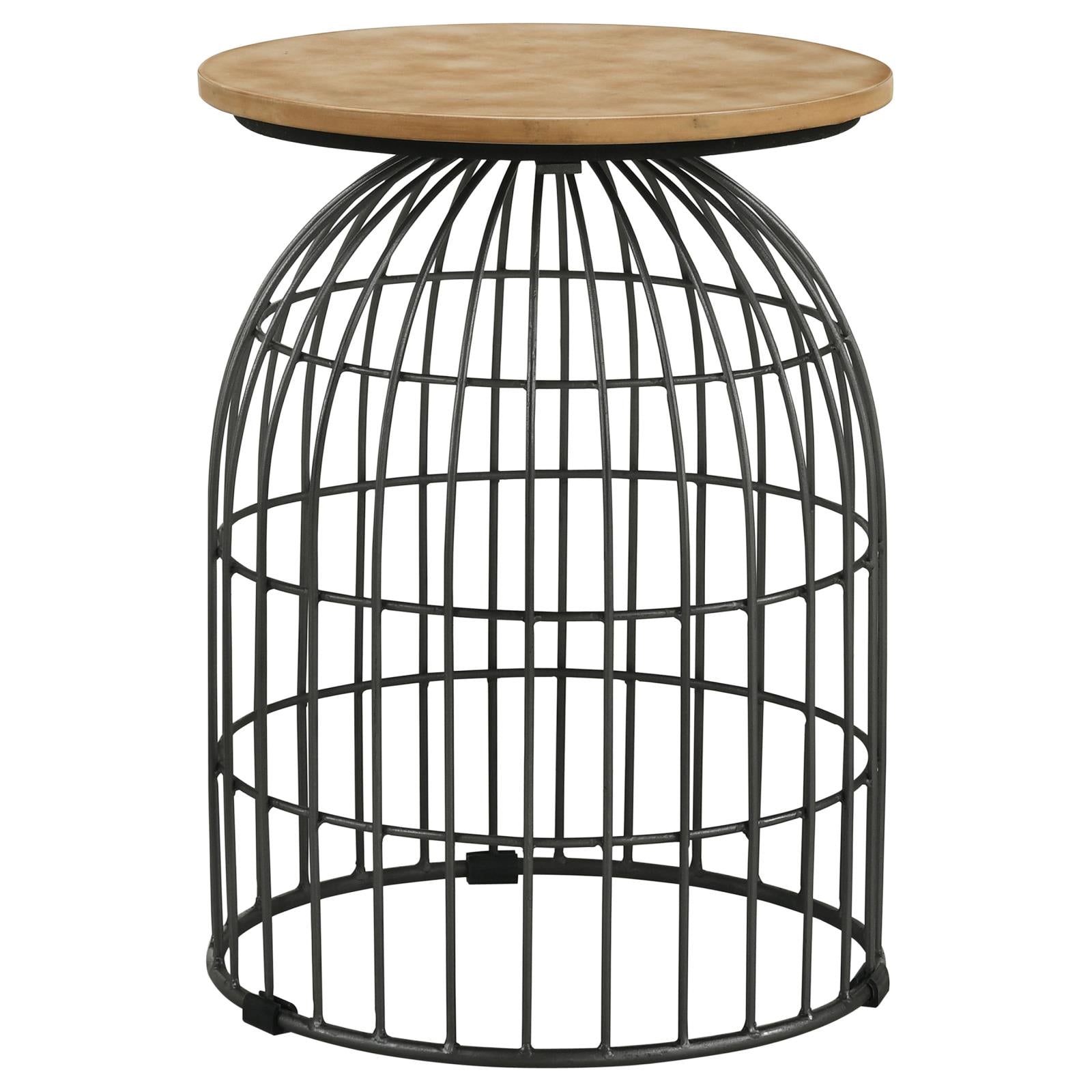 Bernardo Natural/Gunmetal Round Accent Table with Bird Cage Base - 935860 - Luna Furniture - Dallas Store
