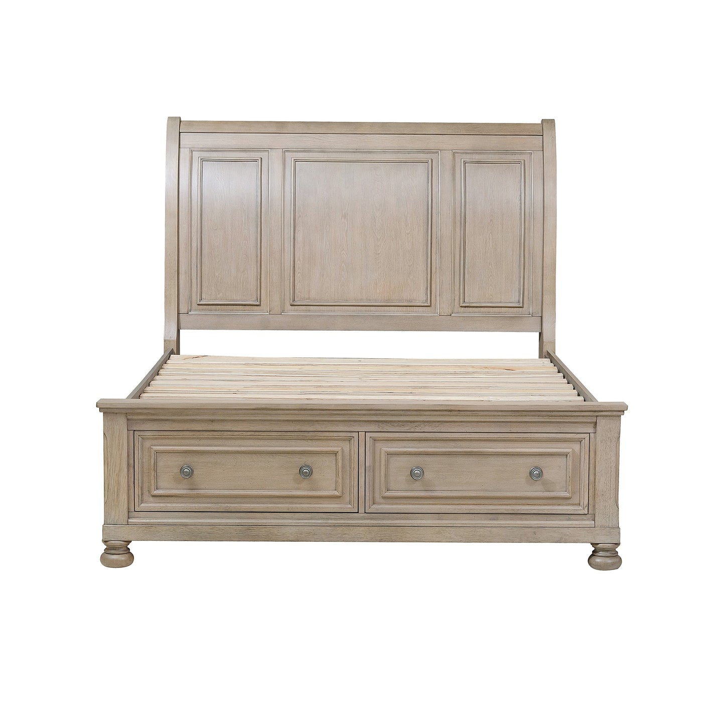 Bethel Wire Brushed Gray Queen Sleigh Storage Platform Bed - SET | 2259GY-1 | 2259GY-2 | 2259GY-3 - Luna Furniture - Dallas Store