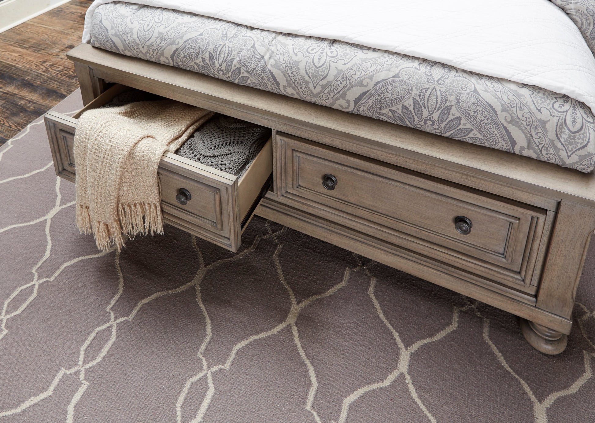 Bethel Wire Brushed Gray Sleigh Storage Platform Bedroom Set - SET | 2259GY-3 | 2259GY-5 | 2259GY-6 | 2259GY-4 | 2259GY-9 | 2259KGY-1 | 2259KGY-2 - Luna Furniture - Dallas Store