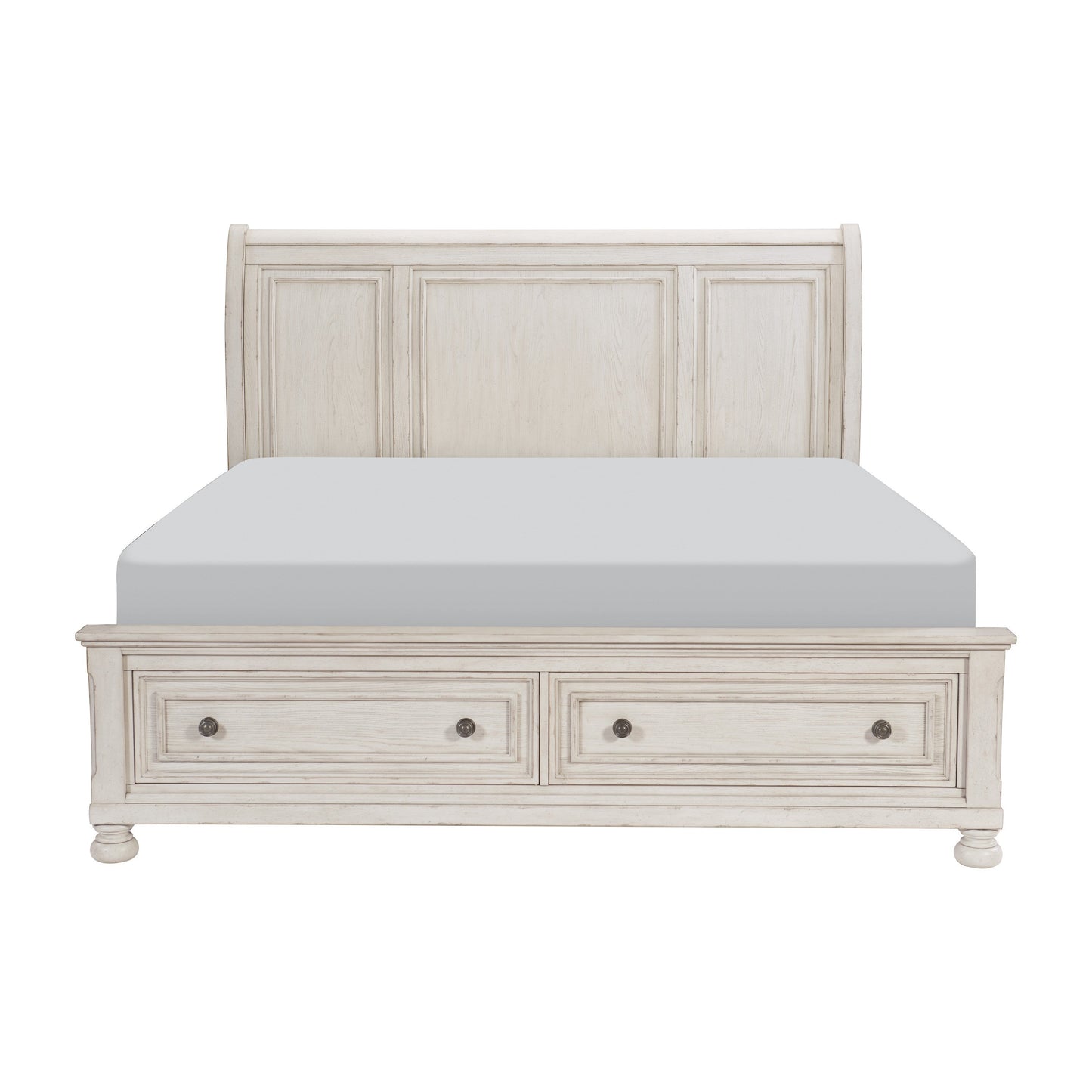 Bethel Wire Brushed White King Sleigh Storage Platform Bed - SET | 2259KW-1 | 2259KW-2 | 2259W-3 - Luna Furniture - Dallas Store