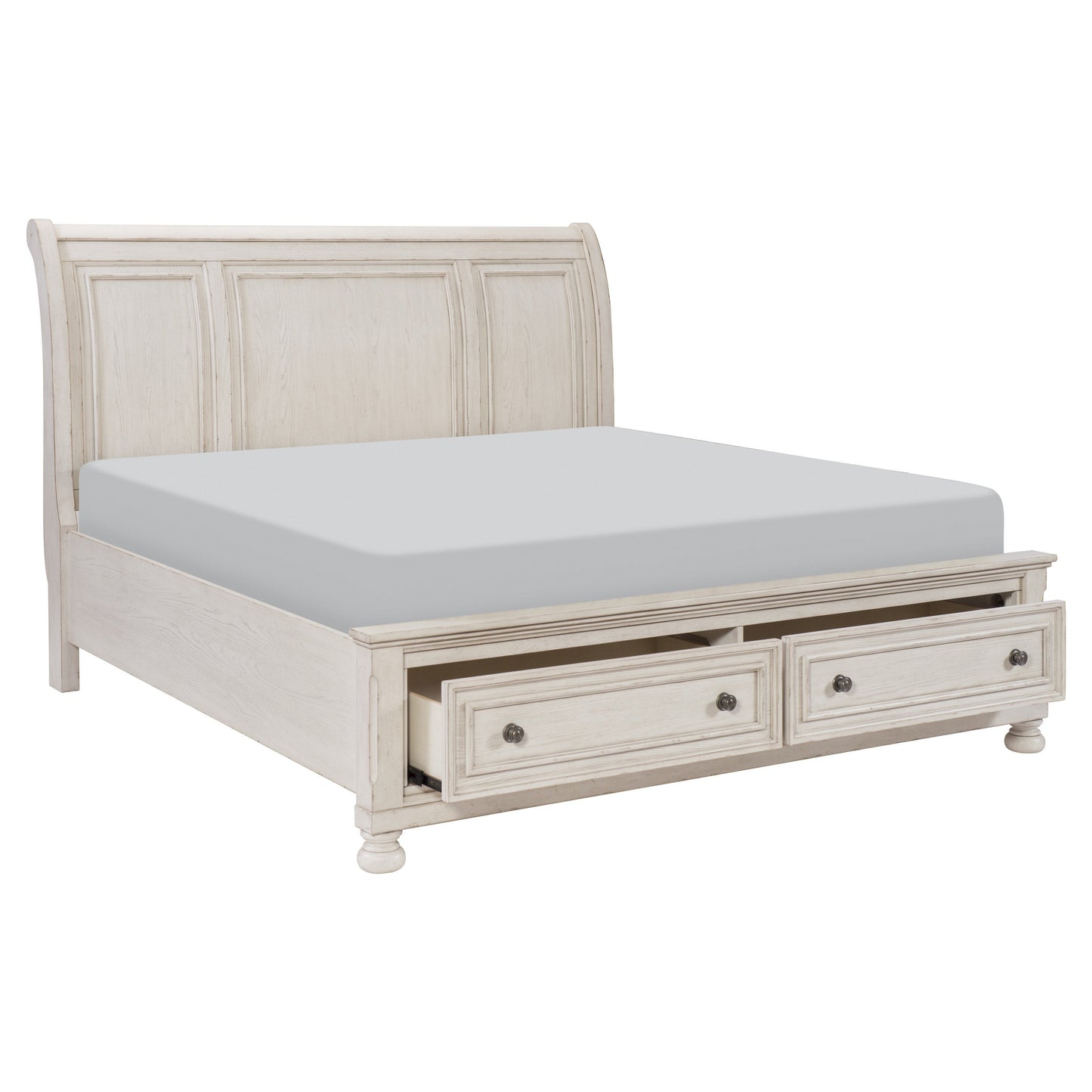 Bethel Wire Brushed White Queen Sleigh Storage Platform Bed - SET | 2259W-1 | 2259W-2 | 2259W-3 - Luna Furniture - Dallas Store
