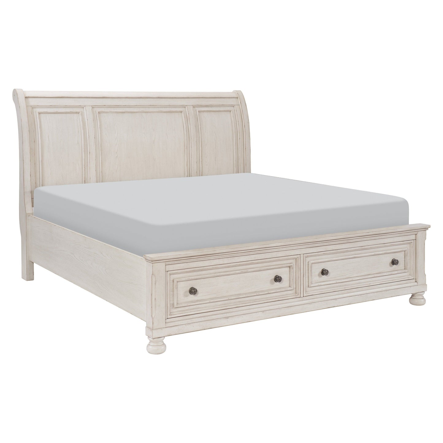 Bethel Wire Brushed White Sleigh Storage Platform Bedroom Set - SET | 2259W-1 | 2259W-2 | 2259W-3 | 2259W-5 | 2259W-6 | 2259W-4 - Luna Furniture - Dallas Store