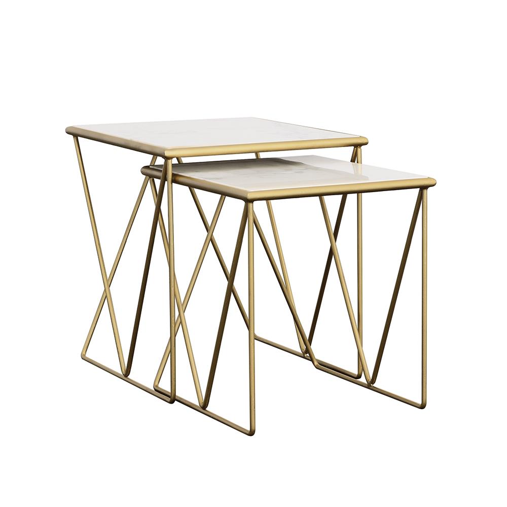 Bette 2-Piece Nesting Table Set White/Gold - 930075 - Luna Furniture - Dallas Store