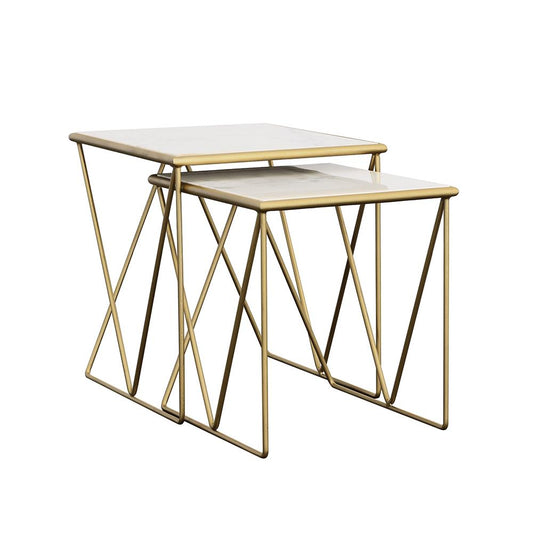 Bette 2-Piece Nesting Table Set White/Gold - 930075 - Luna Furniture - Dallas Store
