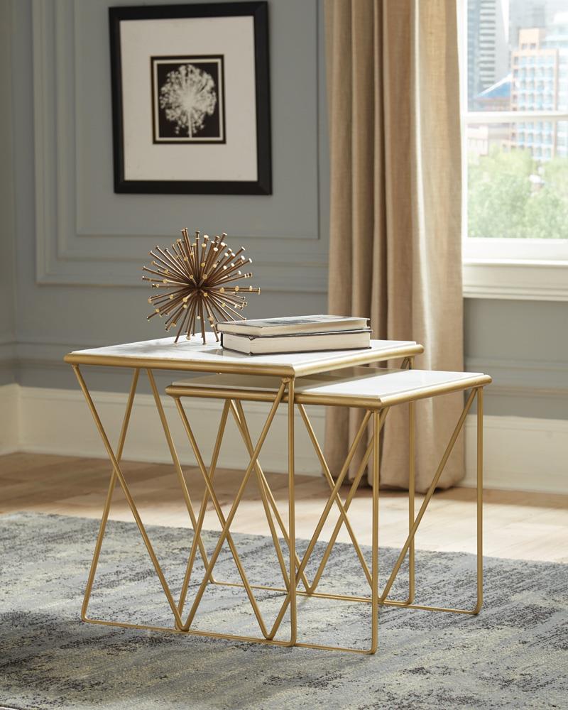 Bette 2-Piece Nesting Table Set White/Gold - 930075 - Luna Furniture - Dallas Store