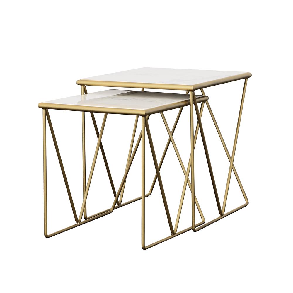 Bette 2-Piece Nesting Table Set White/Gold - 930075 - Luna Furniture - Dallas Store