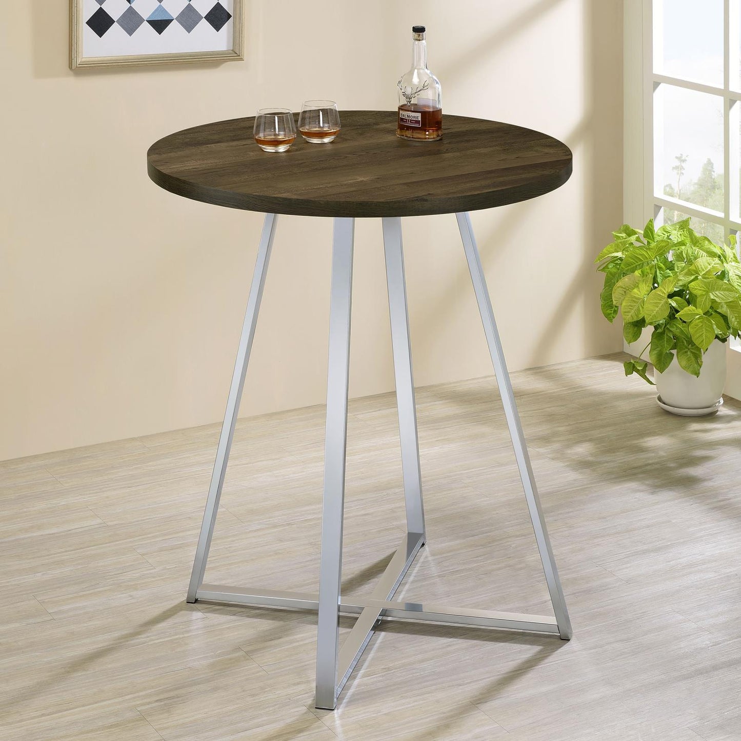 Bexter White/Chrome Faux Marble Round Top Bar Table - 183516 - Luna Furniture - Dallas Store