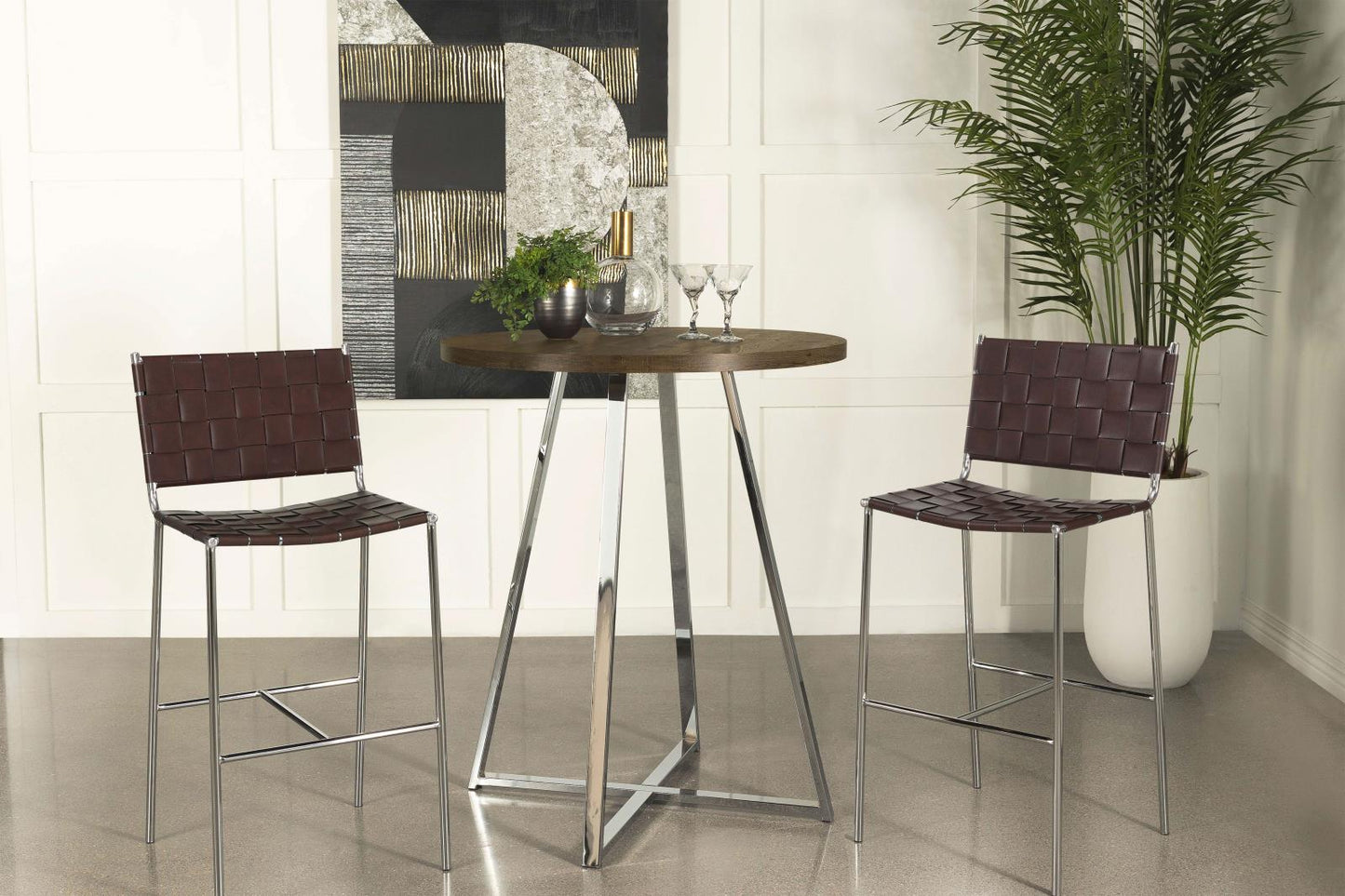 Bexter White/Chrome Faux Marble Round Top Bar Table - 183516 - Luna Furniture - Dallas Store